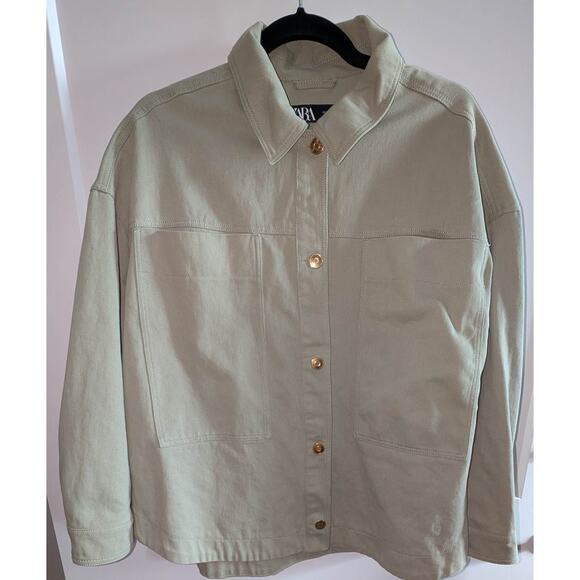 Zara Shacket Size Large Light Green 100% Cotton Jacket - Picture 2 of 5